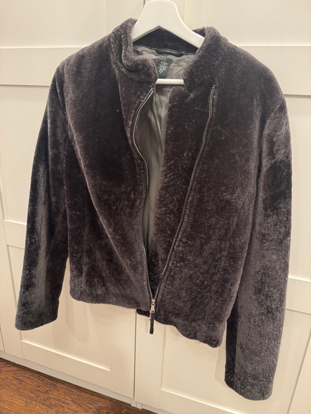 Eleventy Charcoal Plush Bomber Jacket